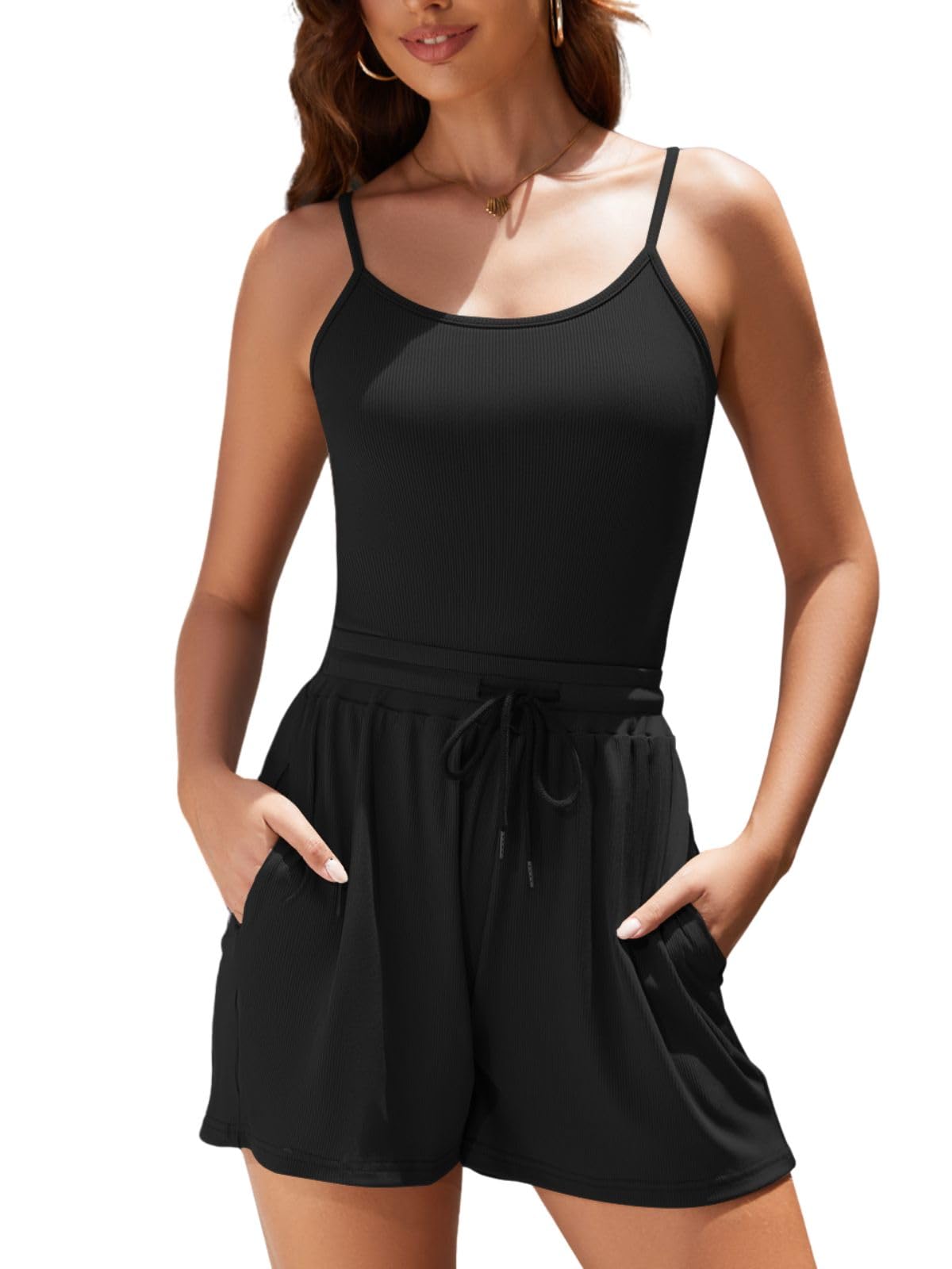 Rayson Conjuntos Mujer Verano Casual Elegantes Chándal Mujer Completo 2 Piezas sin Mangas Conjunto Body Camiseta y Pantalones Cortos Para Yoga Running