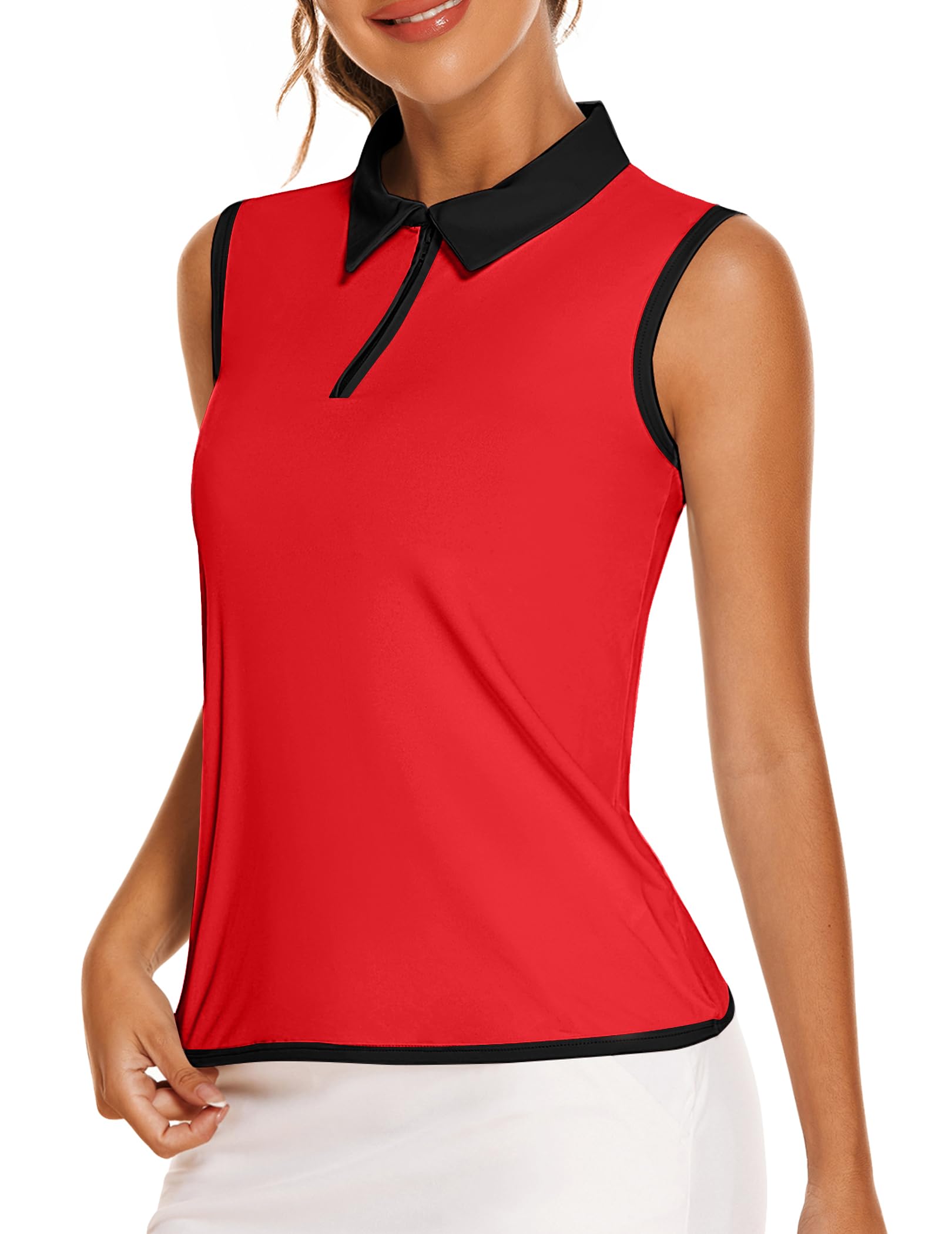 COOrun Golf Shirts for Women UPF 50+ Sleeveless Polo 1/4 Zipper Tank Tops