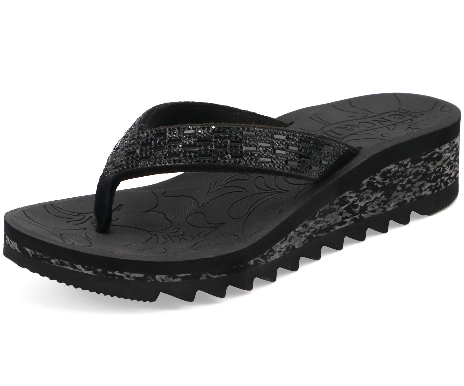 ONCAI Women's Wedge Flip Flops with Rhinestone，Recovery Dressy Walking Sandals for Women with Comfortable Arch Support Cushion Yoga Mat Summer Rubber Soles(US Size 5-11)