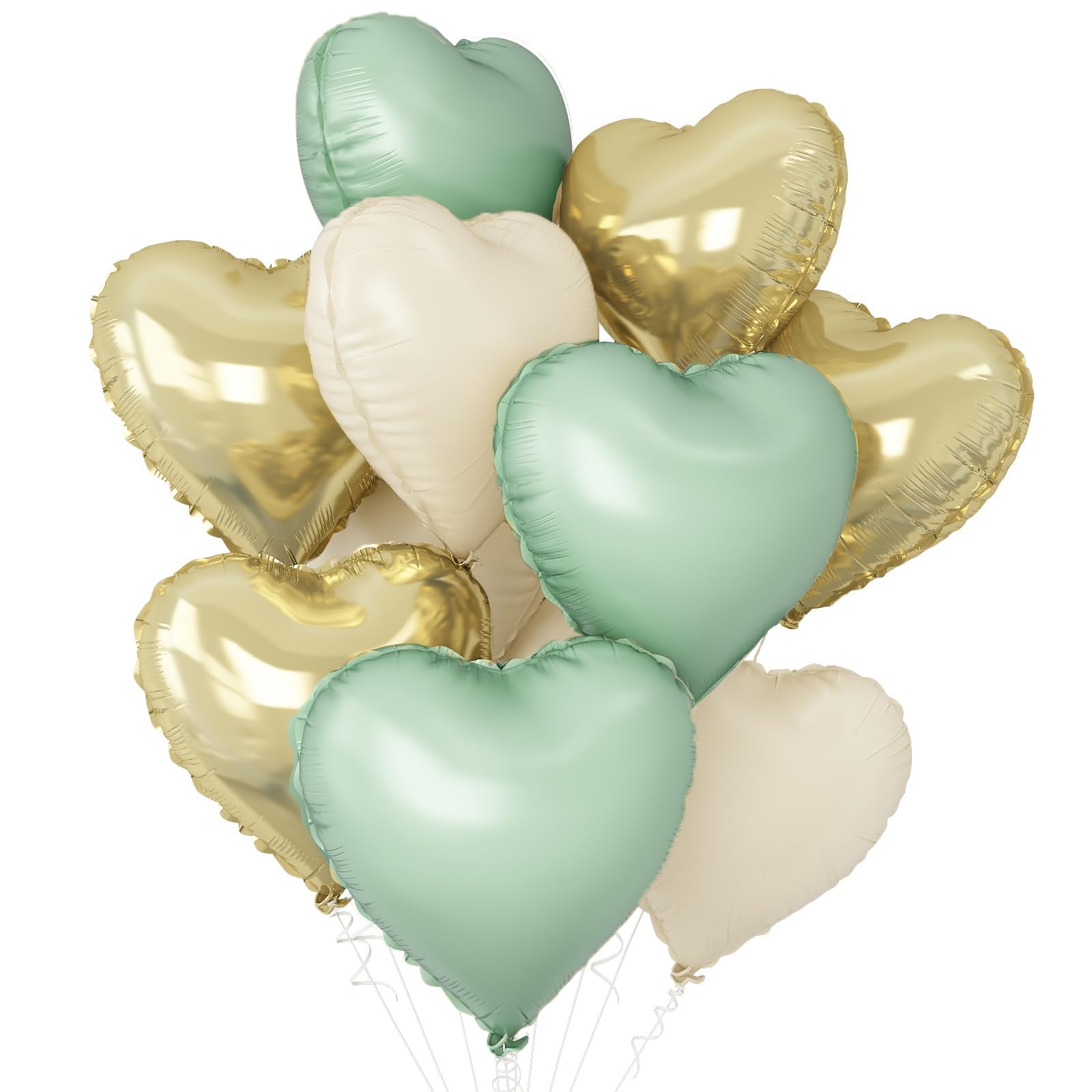 Heart Balloons, 10pcs Matte Metallic Foil Heart Shaped Balloons, 18 Inch Helium Balloon for Proposals, Valentine's, Birthdays, Weddings & Party Decor(Green)