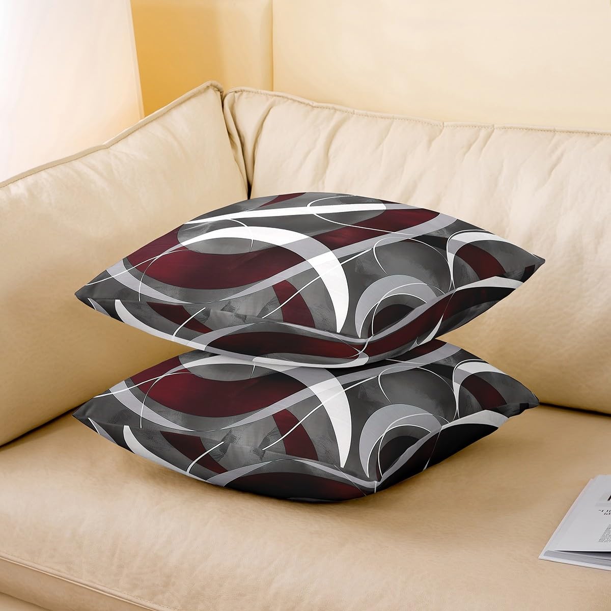 Homemissing Geometric Reversible Throw Pillow Covers 60x60cm Modern Art Pillow Covers Geometry Square Cushion Covers Set of 1 Luxury Throw Pillowcases Black Grey White Outdoor Pillows Covers - Image 3