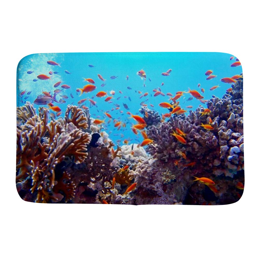 Tapis de bain corail en polaire anti-boulochage de qualité supérieure motif poisson rouge