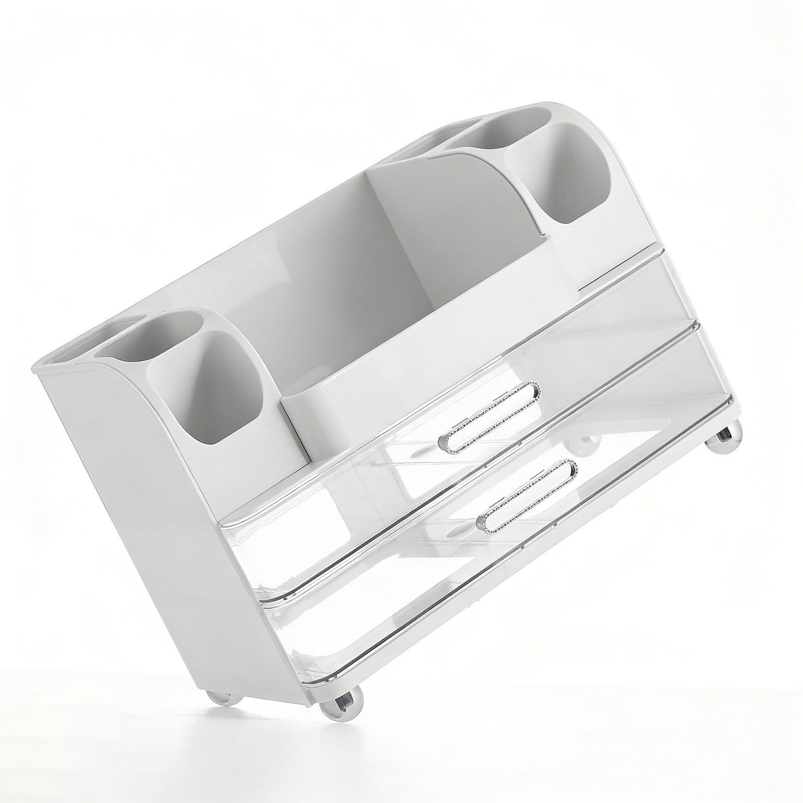 TOPINCN Organizador de Maquillaje con Cajones, Estante de Tocador de Almacenamiento de Cosméticos de Gran Capacidad para Cuidado de la Piel y Lápices Labiales, Material ABS PET (WHITE)