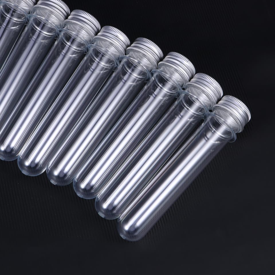 ULTECHNOVO Plastic Test Tubes with Caps, 12pcs 40ml Plastic Test Tube Bottles Metal Screw Lids Clear Storage Vials for Bath Salt Candy Craft Samples