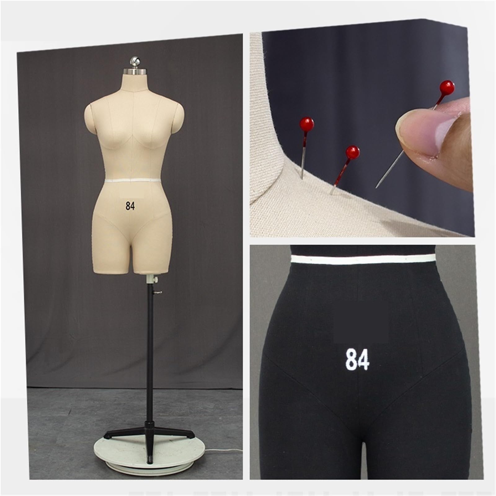 Manichino da Sarto Manichini da donna morbidi sartoria, manichini a mezzo busto in schiuma, professionali in con tipo di spillo(White)