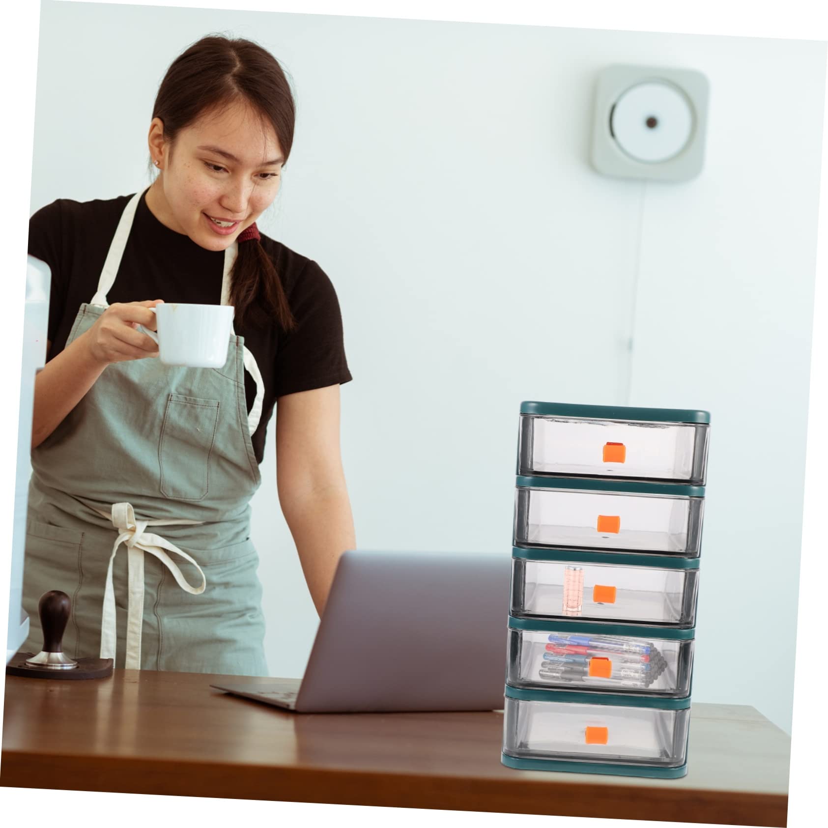 Caja de almacenamiento de plástico con 5 cajones para maquillaje, joyas y papelería de oficina