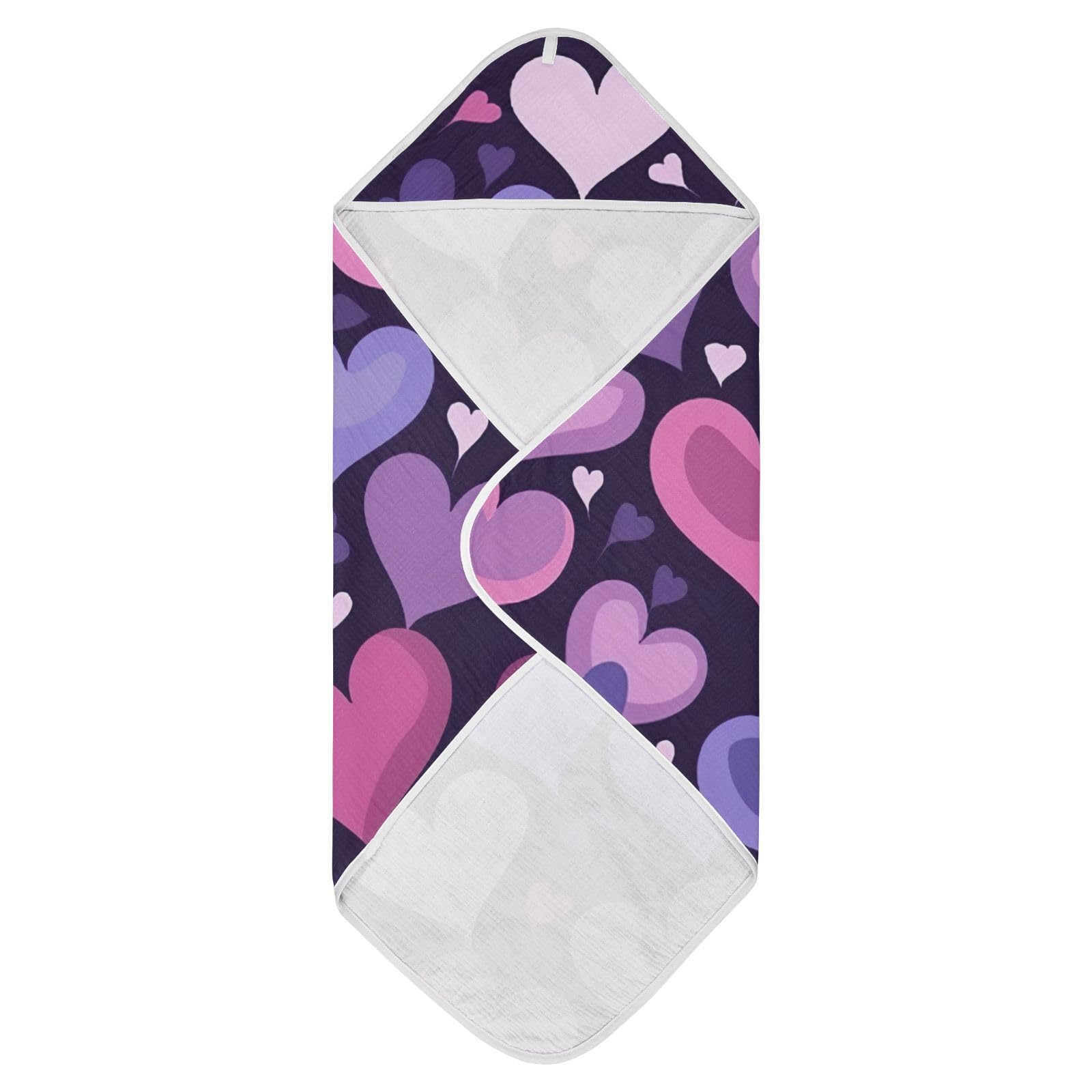 PaChyLuu Pink Heart Baby Hooded Towel Soft Cotton Baby Towels Ultra Absorbent Bath Towel for Babies Boys Girls, 35x35 Inch
