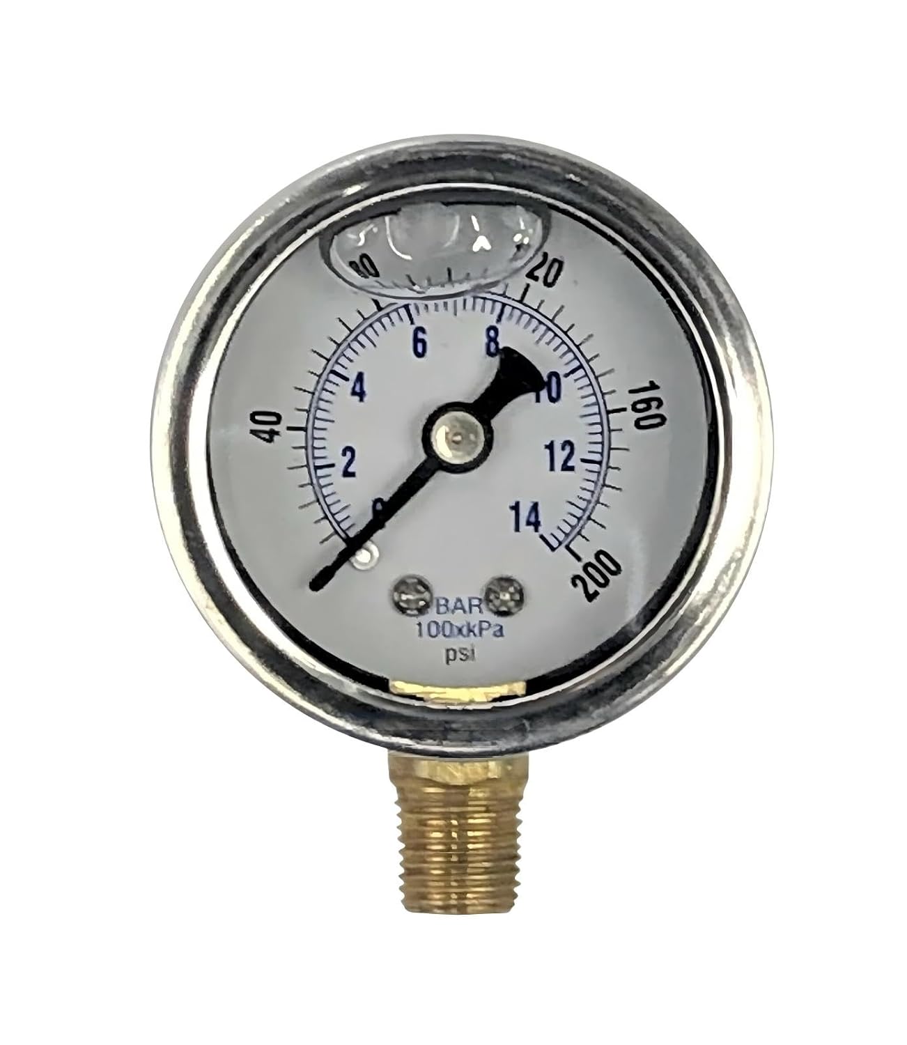 1/8" NPT Lower Mount Liquid Filled Pressure Gauge with 1.5" Dial - 0-200 PSI - for Commercial or Industrial Hydraulic & Pneumatic Systems - Compressor Pressure Gauge Replacement