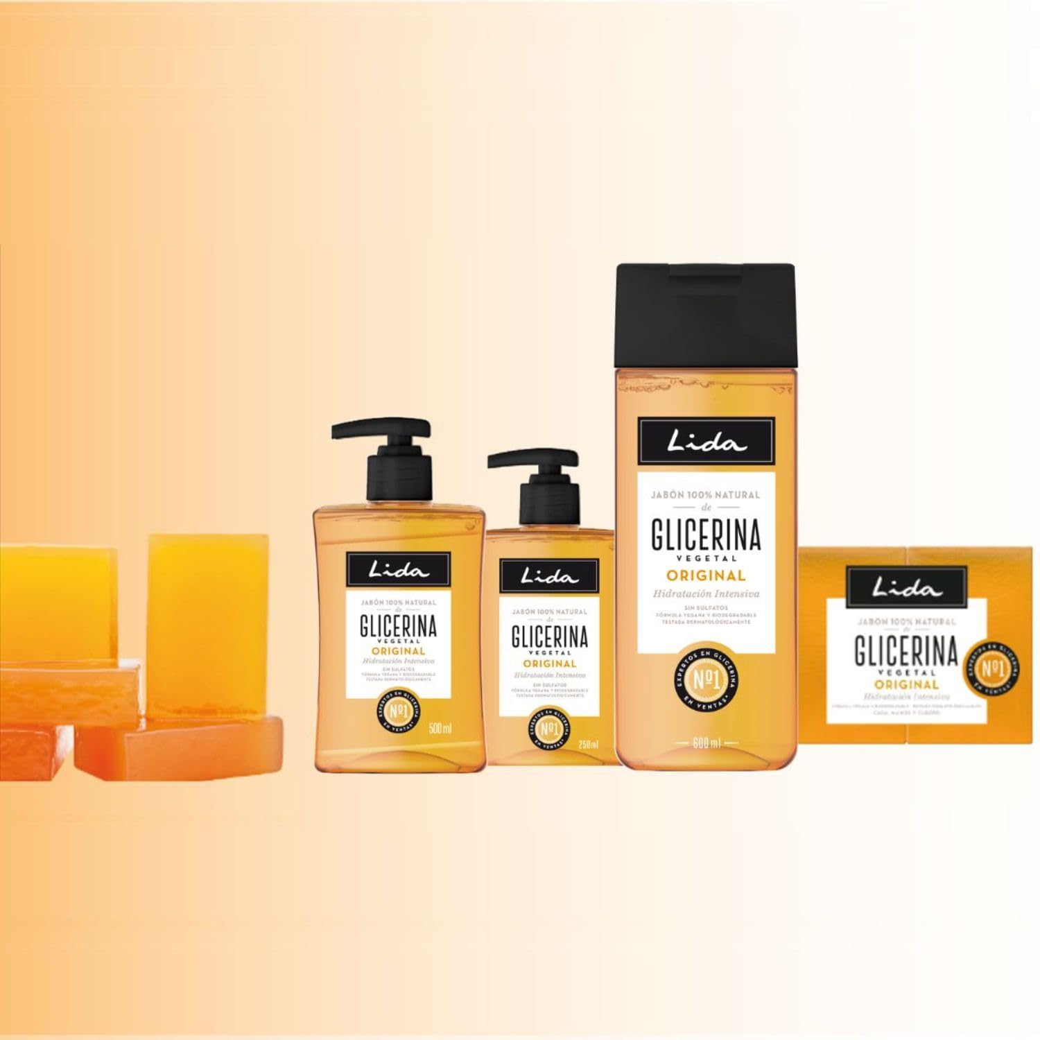 Lida - Jabón Líquido 100% Natural de Glicerina | Gel de Ducha y Baño | Limpia, Protege e Hidrata en Profundidad todo Tipo de Pieles | Elaboración Tradicional - 600 ml