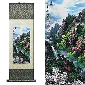 AtfArt Asian Wall Decor Beautiful Silk Scroll Painting Four Seasons Landscape Painting Summer Autumn Winter Spring Oriental Decor Chinese Art Wall Scroll Hanging Painting Scroll 362 x 12in Spring