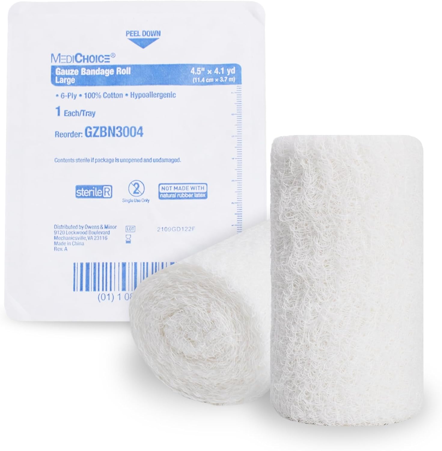 Sterile Gauze Rolls [50 Rolls] - 4.5” x 4.1 Yards, 100% Cotton Wound Dressing Sterile Wraps, 6 Ply Individually Wrapped Weaved Bandage Gauzes, Highly Absorbent First Aid Gauzes