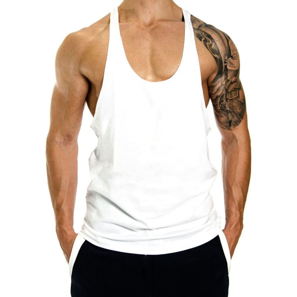 THE BLAZZEMen's Blank Stringer Y Back Bodybuilding Gym Tank Tops