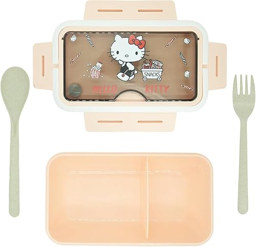 Lonchera Kawaii Kitty, contenedor apilable todo en uno, contenedor de almuerzo Bento de 37.2 fl oz, gran capacidad para adultos, almuerzo de