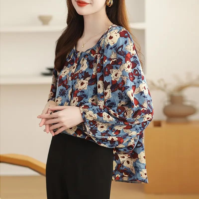 Image of TOPLOT Women's Shirt Top | Elegant Floral and Artistic Prints for a Stylish Look | Long Puffed Sleeves for a Trendy Touch | Stylish Available in Pack of 2 (5233)