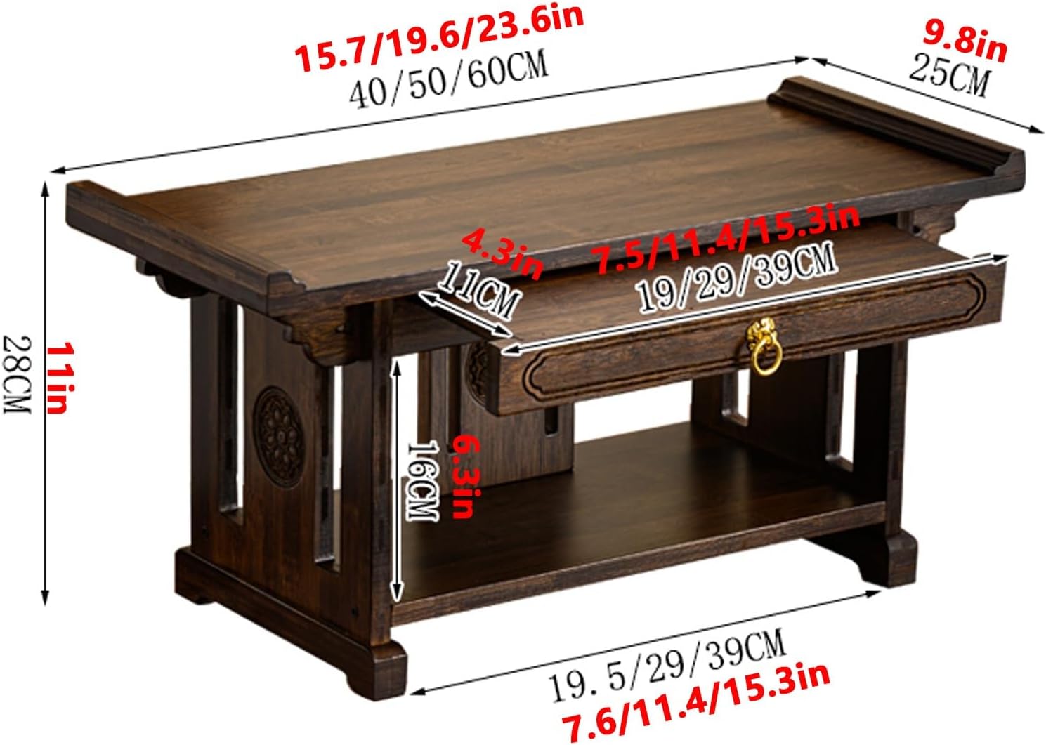 Personal Shrine Altar Table, Meditation Table with Storage, Bamboo Buddha Niche, Decorative Altar Cabinet, Household God of Wealth Offering Cabinet(40cm/15.7in)