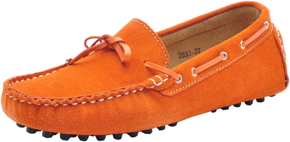 MOLECOLE Women's Casual Comfort Driving Suede Leather Loafers&Slip-Ons Shoes 24208-2(Orange,US8.5)