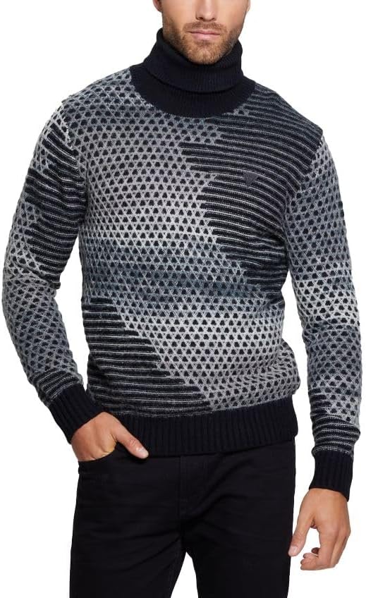 GUESS Men's Arthur Long Sleeve Turtleneck Fancy Stitch Sweater