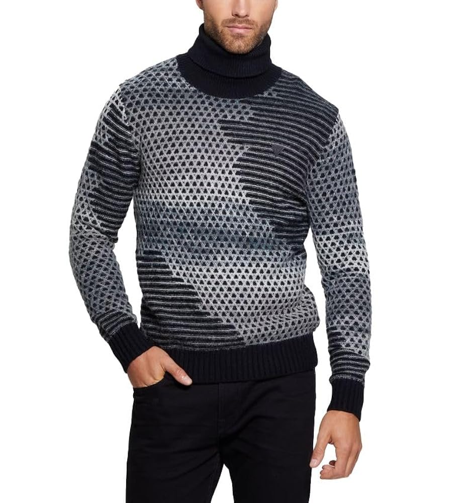 GUESS Men's Arthur Long Sleeve Turtleneck Fancy Stitch Sweater, Black And  White Space : Amazon.it: Moda
