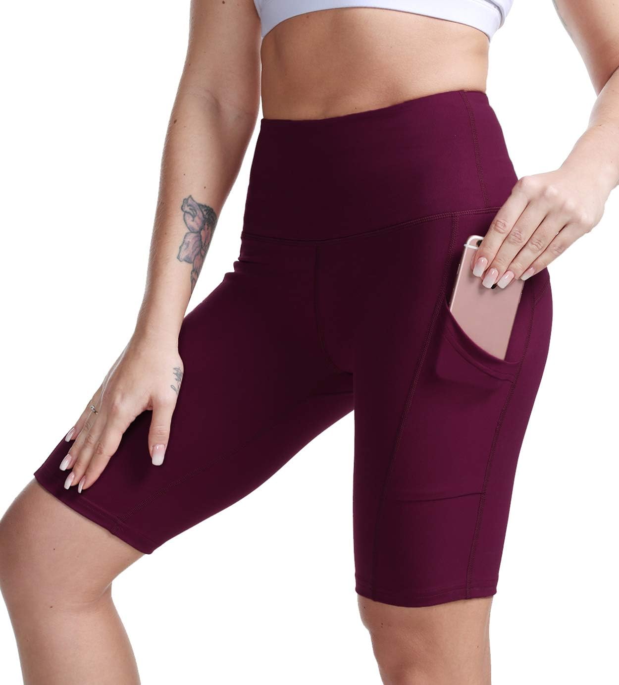 TYUIO High Waisted Yoga Shorts with Pockets for Women Workout Running Biker Shorts