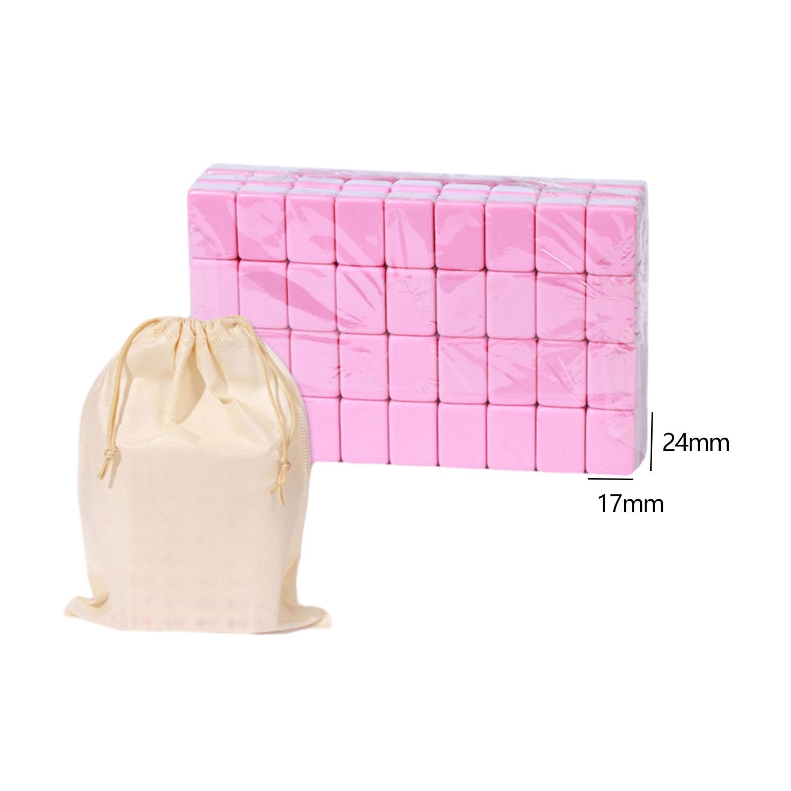 MagiDeal Mahjong Chino Mini Juego de Mesa Portátil 144 Fichas Set Clásico con Bolsa Y Dados Mejora Estrategia Y Concentración Adecuado para Aprendizaje, 24mm Rosa