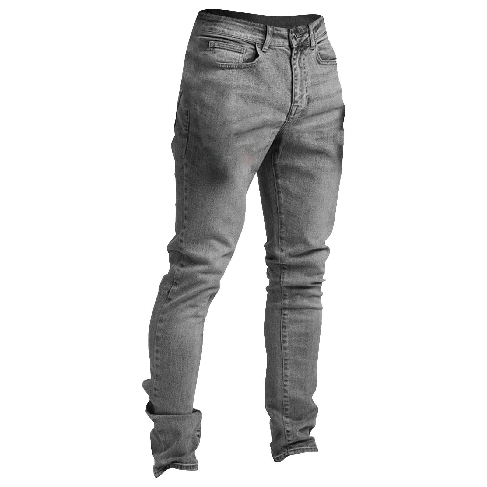 Men Skinny Fit Biker Jeans Destroyed Knee Holes Regular Slim Fit Tapered Stretch Fashionable Super Comfy Cotton Denim Jeans