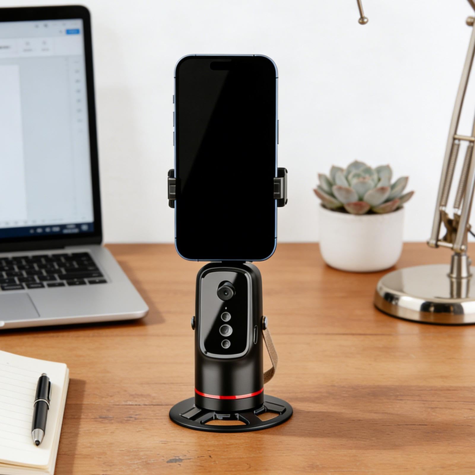 Treppiede viso – Supporto girevole a 360° | Supporto per telefono | Supporto per fotocamera con movimento automatico, batteria integrata da 1200 mAh, sensore intelligente, compatto, per l'en