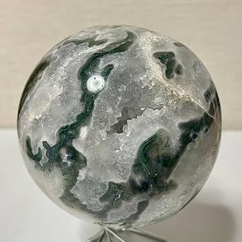 Amazon.co.jp: モスアゲート 水草瑪瑙ジオード 笑口 スフィア