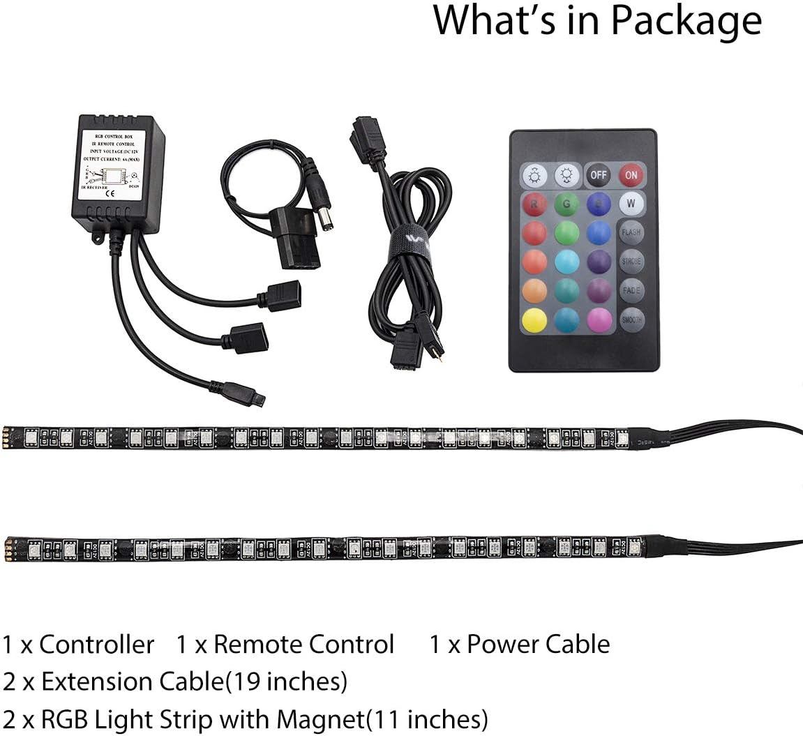 WFPOWER RGB Magnetic LED Light Strip Full Kit for PC Computer Case, Fixed by Powerful Magnet, Multi Function Remote Control, 12inch 18 LEDs Powered by 4 Pin Molex Cable