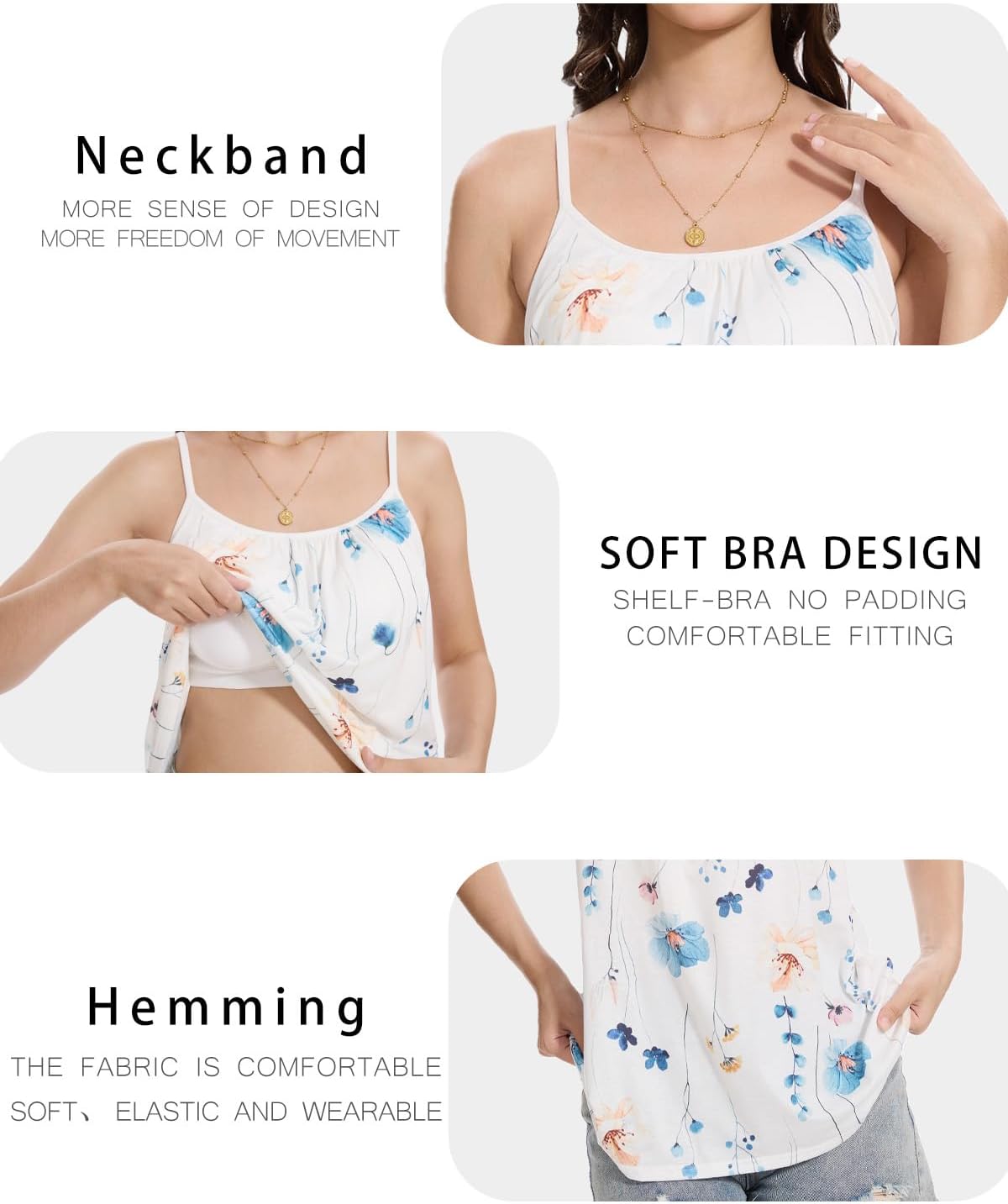 Accbiety Women's Camisole with Built Bra Flowy Loose Fit Cami Pleated Adjustable Strap Tanks - Image 4