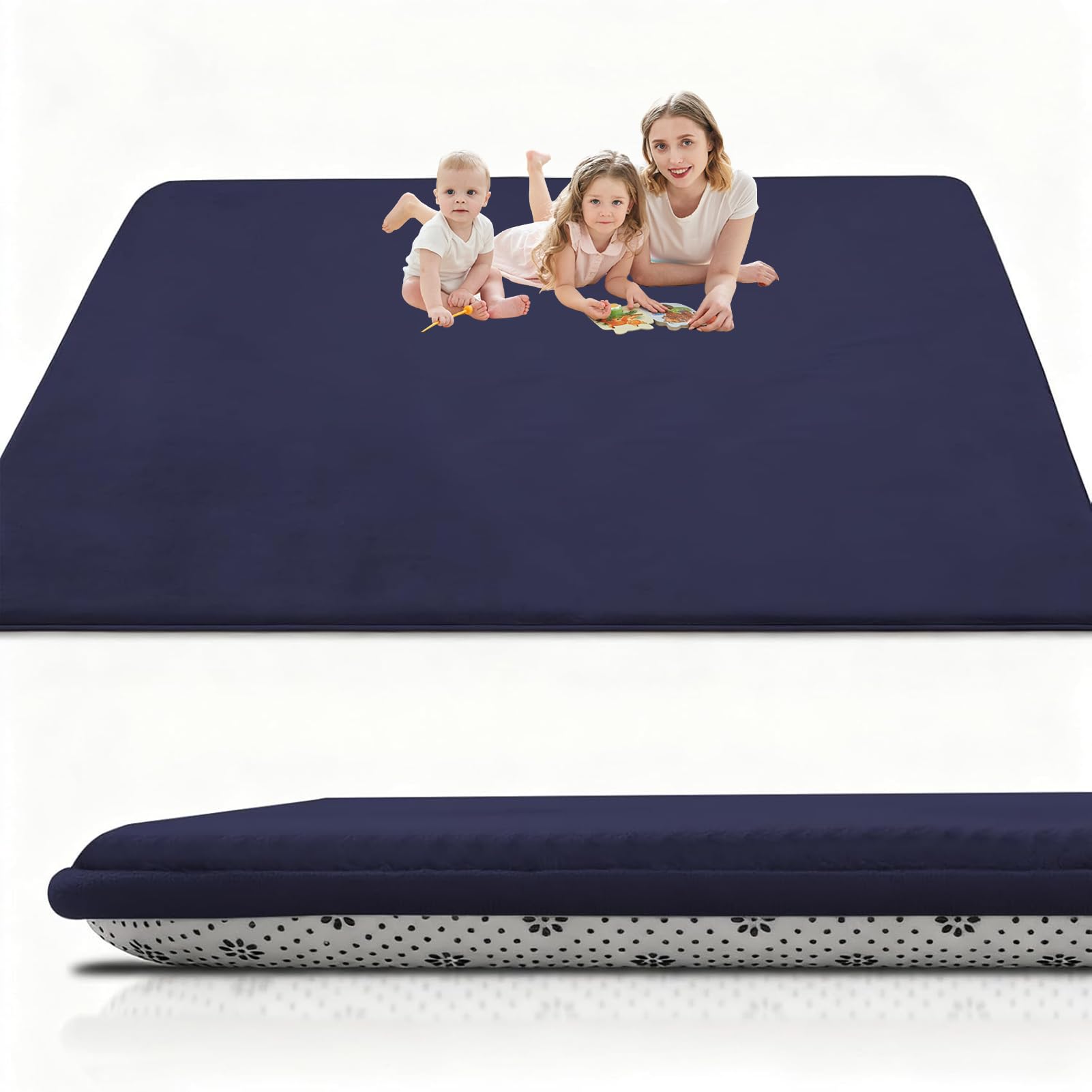 Tapis d'éveil et de Jeux Bebe Epais de 2cm Antidérapante pour Le Tapis pour Chambre d'enfant en Velours Corail Tatami Tapis Chambre Bebe, Tapis Rampant pour Tapis Pliable 150 x 220 cm Bleu Foncé