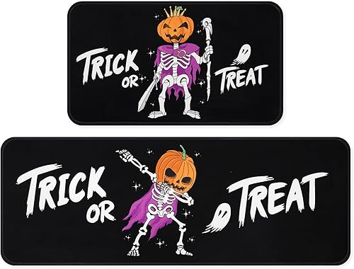 Alishomtll Tapetes de cocina de Halloween para piso, 2 piezas, alfombras de cocina lavables antideslizantes para decoraciones de Halloween, alfombra
