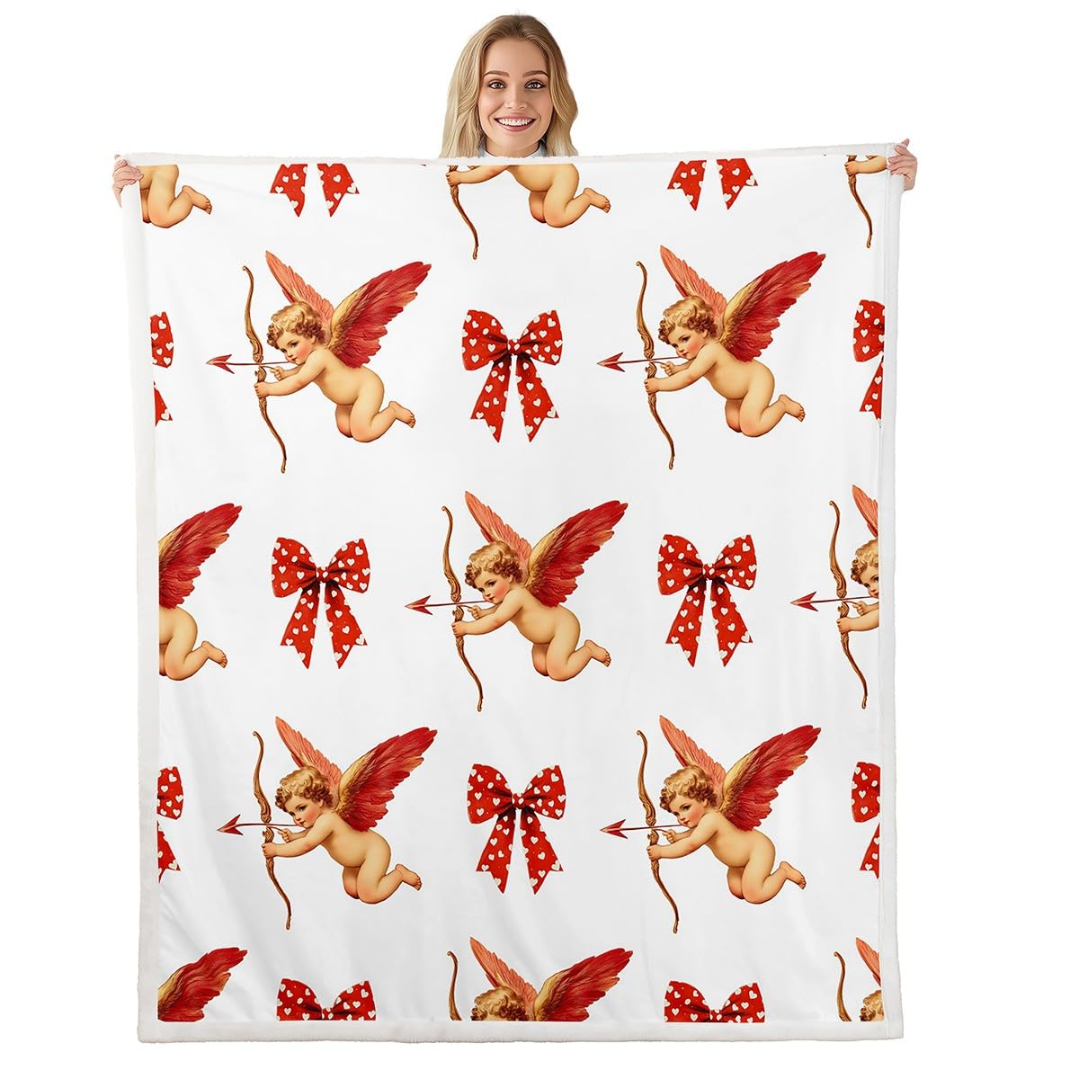 Couverture polaire ange et cœurs pour lit double et canapé romantique