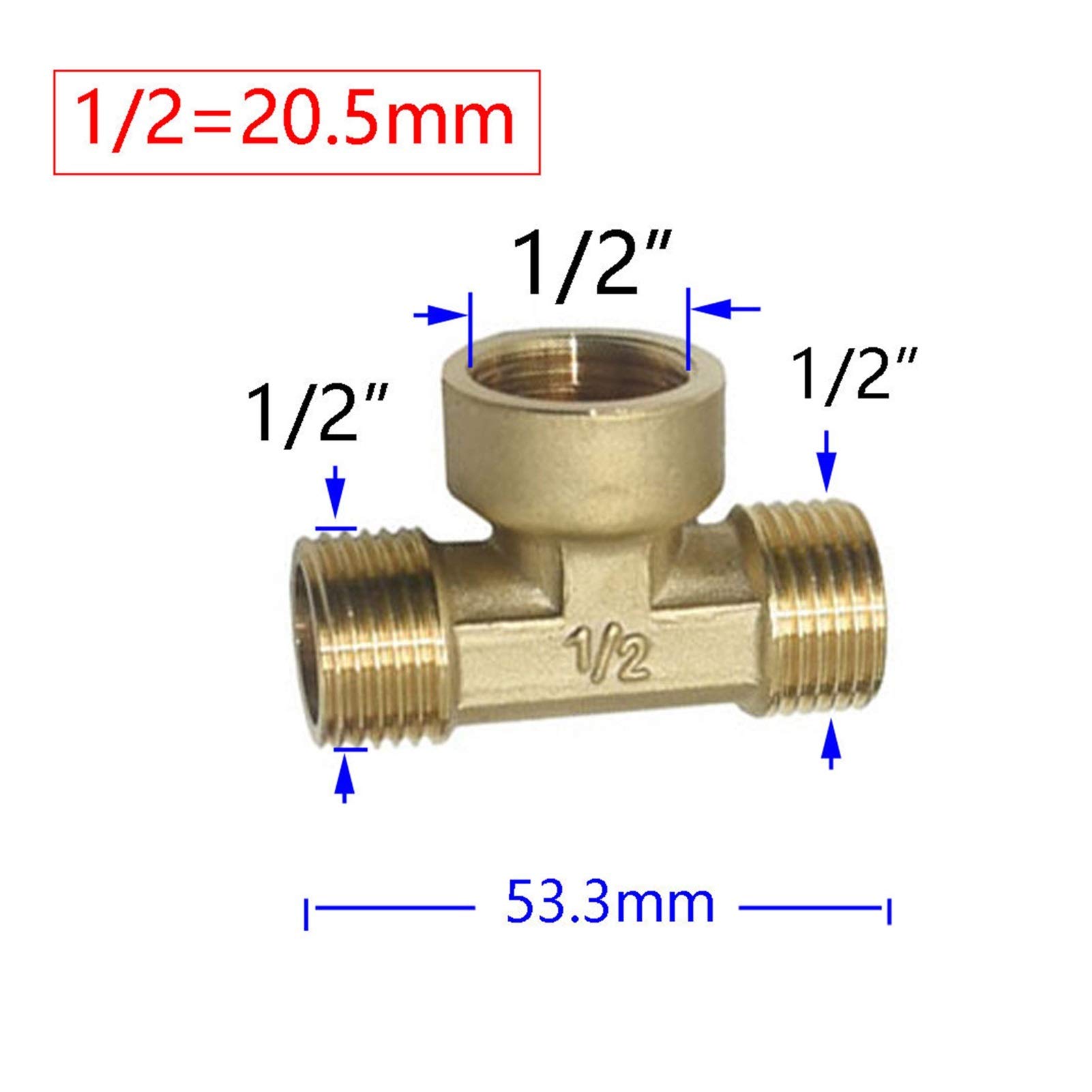 Schlauchverbinder Messing 1/2 Zoll Gewindearmatur T-Stück T-förmige 3-Wege-Wasserteiler-Rohr-Anschlussadapter 10 Stück (Color : F)