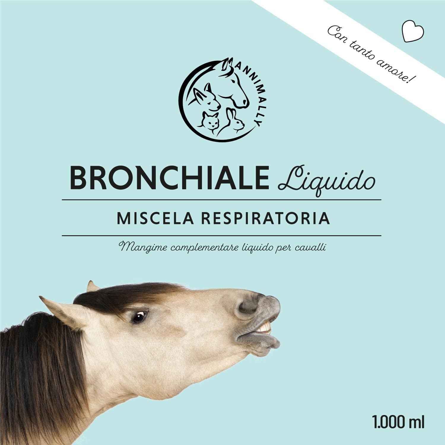 Annimally Sciroppo tosse secca Adulti per Cavalli 1000ml - Sciroppo bronchiale per Cavalli - Contro la tosse e per calmare Le Vie respiratorie - Sciroppo per la Gola - Integratori per Cavalli