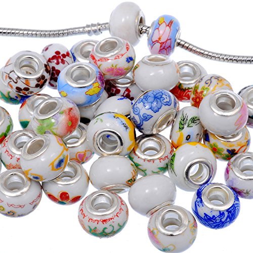 Rubyca 100Pcs Mix Chinese Ceramic Charm Beads Floral Fit European Charm Bracelet For Jewelry Making #TOP5