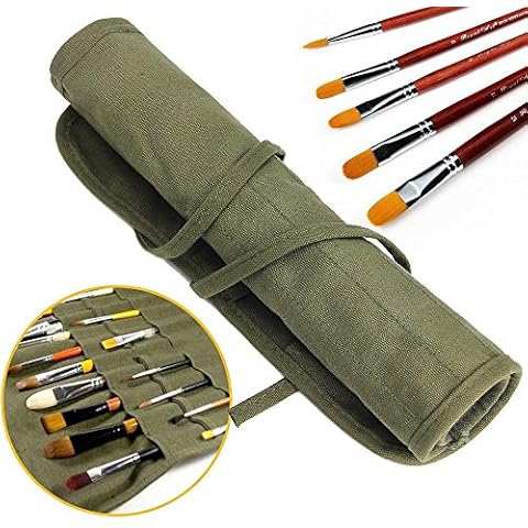 Paint Brush Holder, JTDEAL 22 Slots Paint Brush Storage for Acrylic Oil Watercolor Gouache Artist Paint Brush Roll Canvas Pouch, Army Green Cover