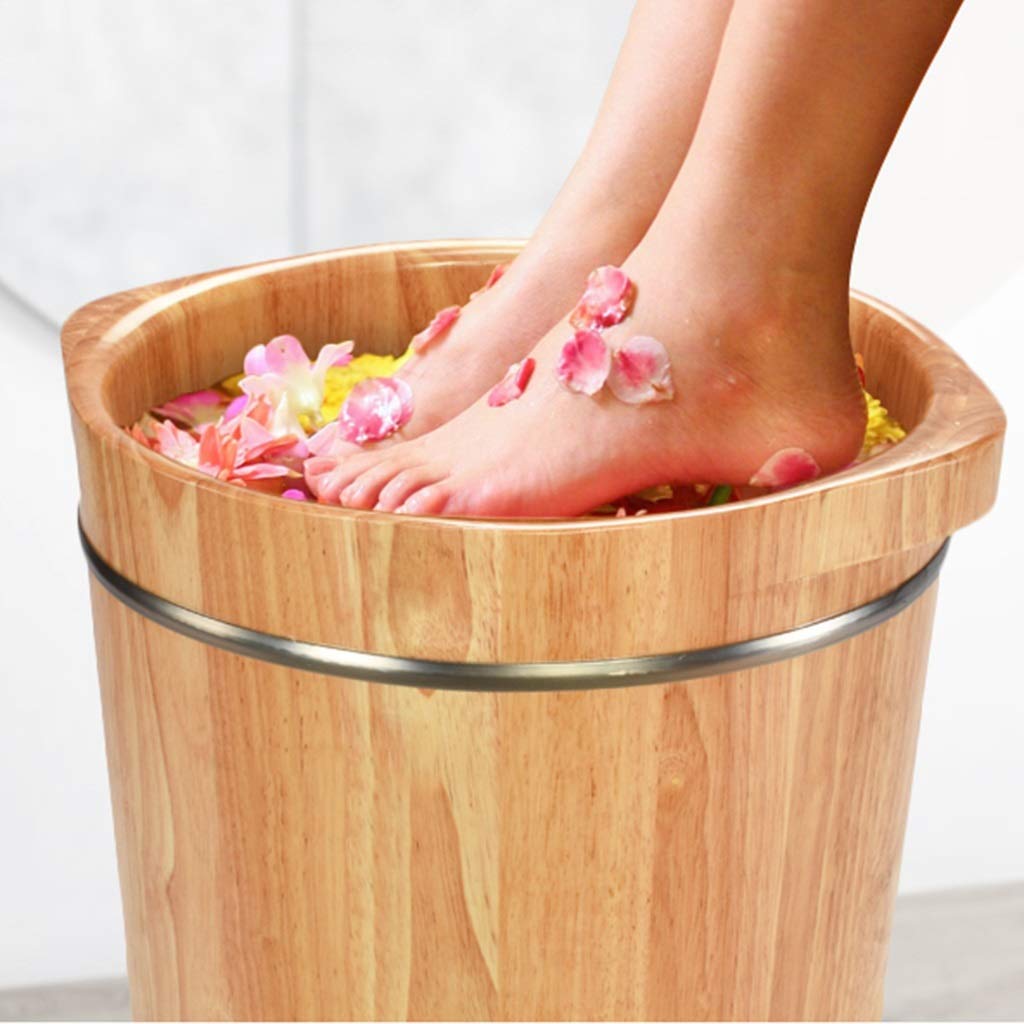 Drewniana beczka Foot Spa Foot Bath, dębowa kąpiel stóp Barre, gładkie i delikatne beczki do pedicure, Home Hot Spring Pedicure dla dorosłych do kąpieli stóp (kolor: bez osłony) The New