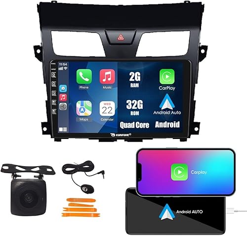 Kunfine Coche CarPlay Android Navegación Automática Estéreo GPS Radio Cámara Pantalla 10 "IPS Pantalla Táctil Headunit Tablet Pad Media Player para