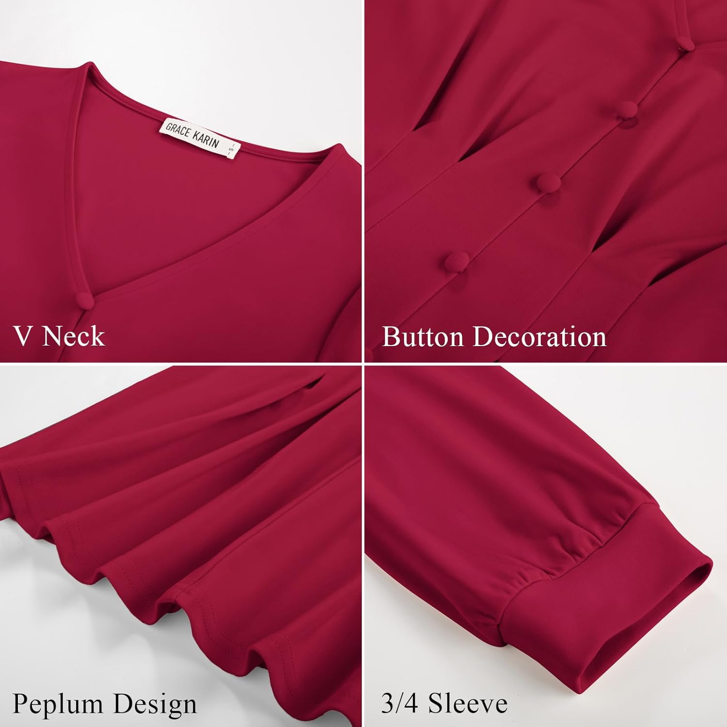 GRACE KARIN Women Business Casual Tops, 2026 Spring Trendy Dressy Blouses, 3/4 Sleeve Peplum Work Shirts V Neck Office Outfit - Image 5