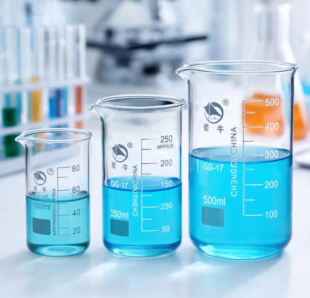 Provetta graduata in vetro, Becher in vetro borosilicato graduato GG-17 for uso domestico in aula di laboratorio trasparente 50-1000 ml(500ml)