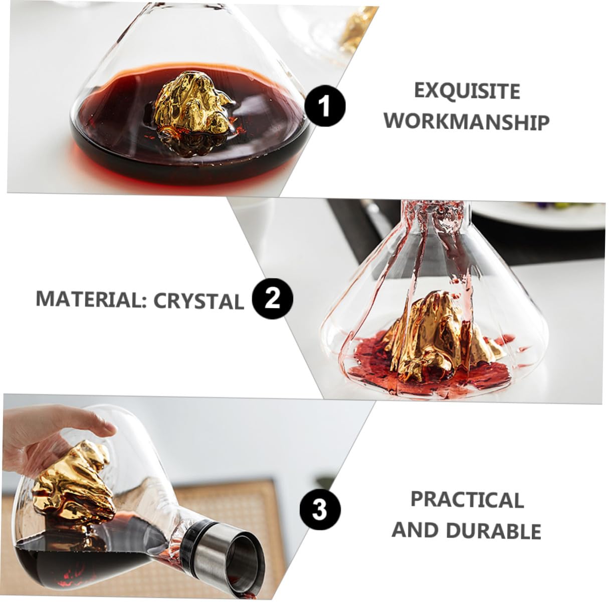 TOYANDONA Decanter e Funzione di Aerazione Veloce Colore Oro da 1500ml per in Cristallo Design per Degustazioni e Occasioni Speciali