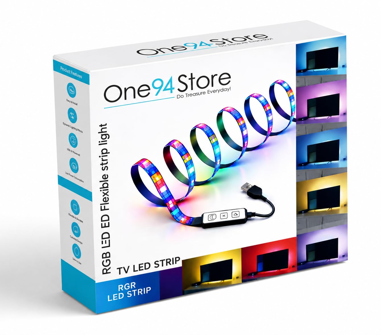 One94Store RGB LED Strip Light – USB Powered 5V Flexible Color Changing Light Strip with Mini Controller for TV Backlight, Gaming Setup, PC, Desk (1 Meter for Tv'S Upto 28" inch) 1 Meter