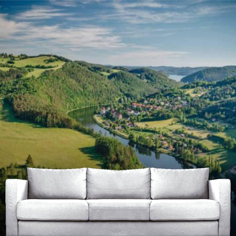 Wall Removable Mural Self Adhesive Peel and Stick Wallpaper View of Vltava river horseshoe shape meander from Solenice viewpoint Posters Large Wallpaper for Home Decoration Covering Wall Film