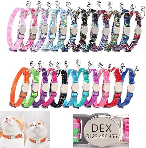 Collar de gato personalizado con campana, placa de identificación grabada personalizada, número de teléfono, colorido estilo étnico bohemio lindo