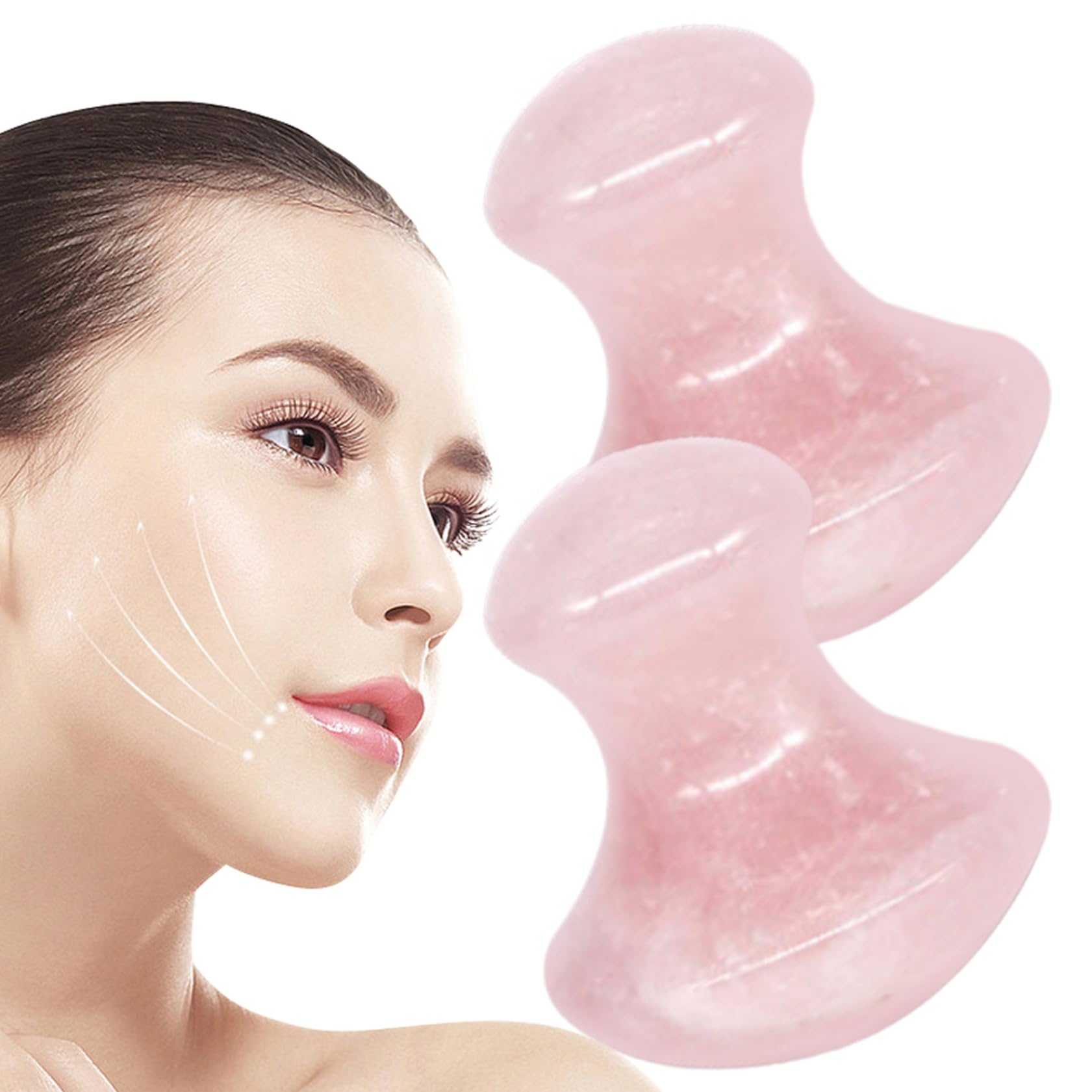 2 pièces rouleau de jade pour le visage en forme de champignon soins la peau Gua Sha outils pour le visage lisse à bords ronds SPA Rose Quartz rouleau outil massage pour soulager les.
