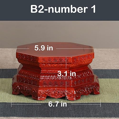 Vista 15 de GOLDY&WENDY Base de madera de ébano octogonal Lotus tallado florero Guanyin Buda estatua escultura soporte de exhibición pedestal