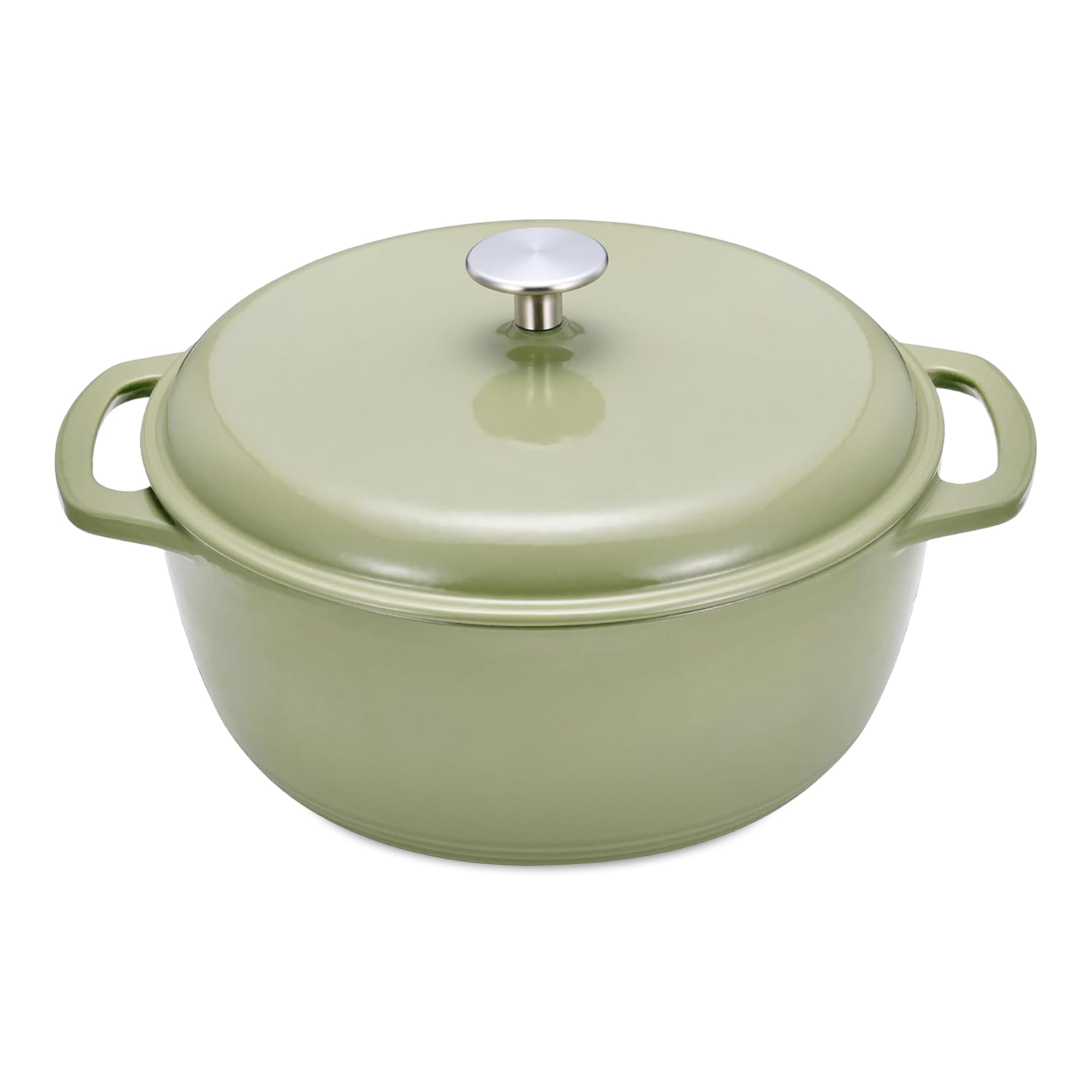 Amazon Basics Cast Iron Casserole Dish with Lid, Enamelled, Round, Heavy-Duty, 5.7 L, Olive