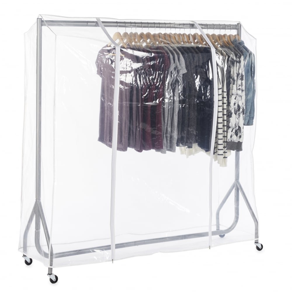 Shopfitting Warehouse Silver Heavy-Duty Clothes Rail with Clear Cover 5ft wide