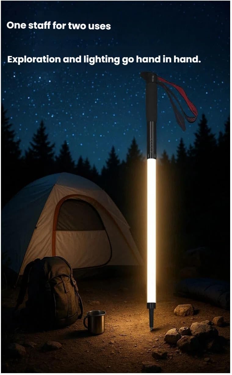 Light-Up Trekking Poles with Red SOS Mode, USB C Rechargeable LED Hiking Poles for Night Hiking, Waterproof & Lightweight with Tungsten Carbide Tip & Snow Basket