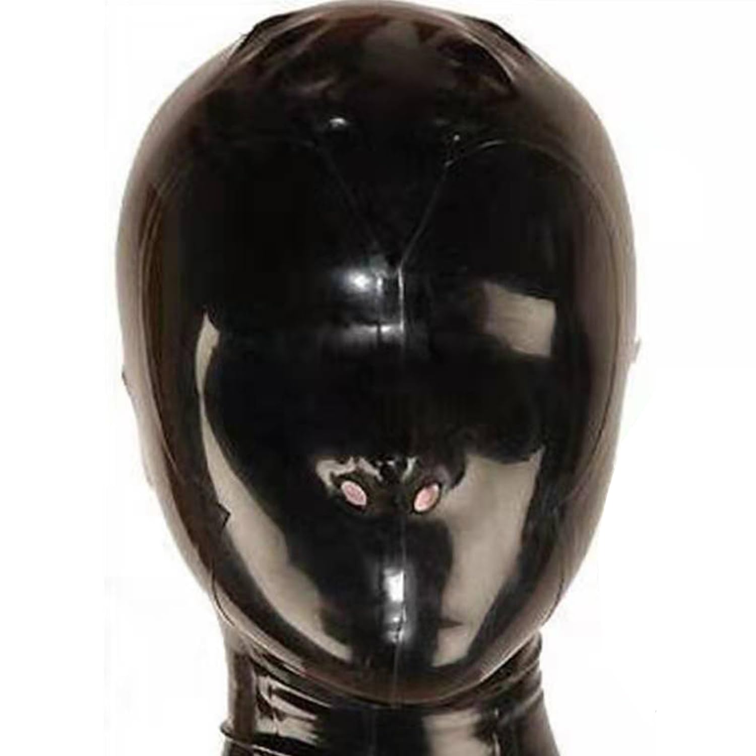 WXLPCGO Latex Hood with Braces and Nasal Tubes Full Face Mask Rubber Head Mask BDSM Handmade Back Zipper for Unisex(Size:XXL-73CM)